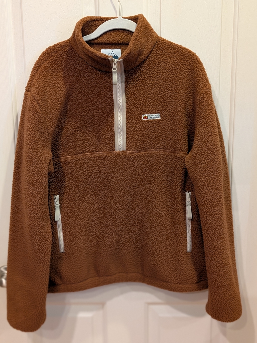 New Frontier Chestnut Brown Sherpa Half-Zip Utility Jacket